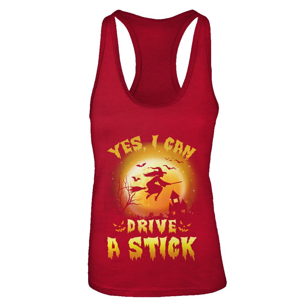 Yes I Can Drive A Stick Broom Funny Halloween Witch-T-Shirt & Tank Top-Women's Ideal Racerback Tank-Red