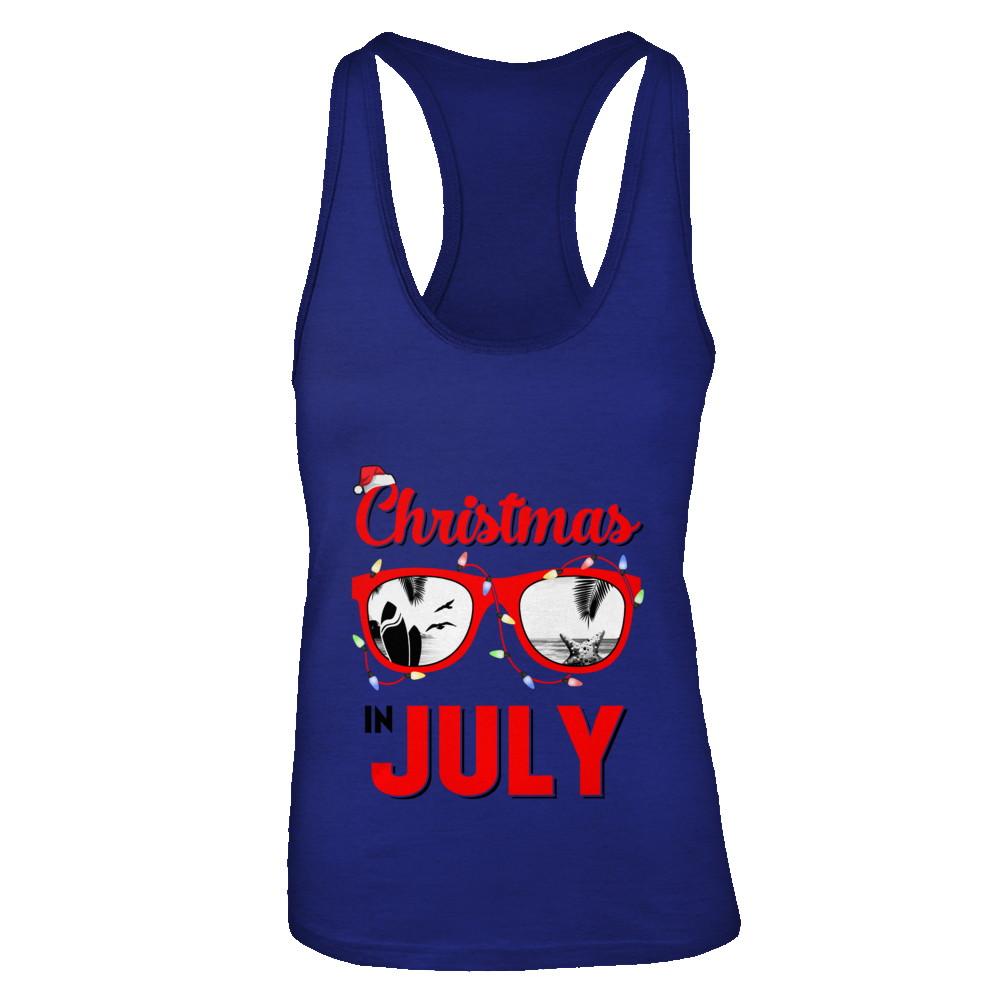 July In Christmas Santa Hat Sunglasses Summer Vacation-T-Shirt & Tank Top-Women's Ideal Racerback Tank-Royal