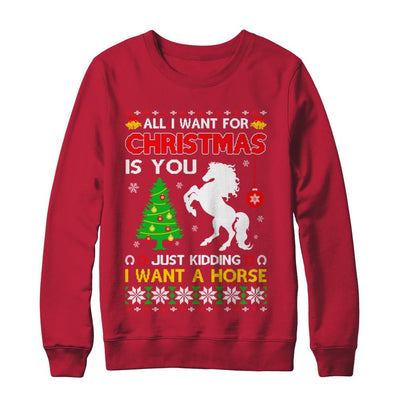 All I Want For Christmas Is You I Want A Horse Sweater-T-Shirt & Sweatshirt-Crewneck Sweatshirt-Red