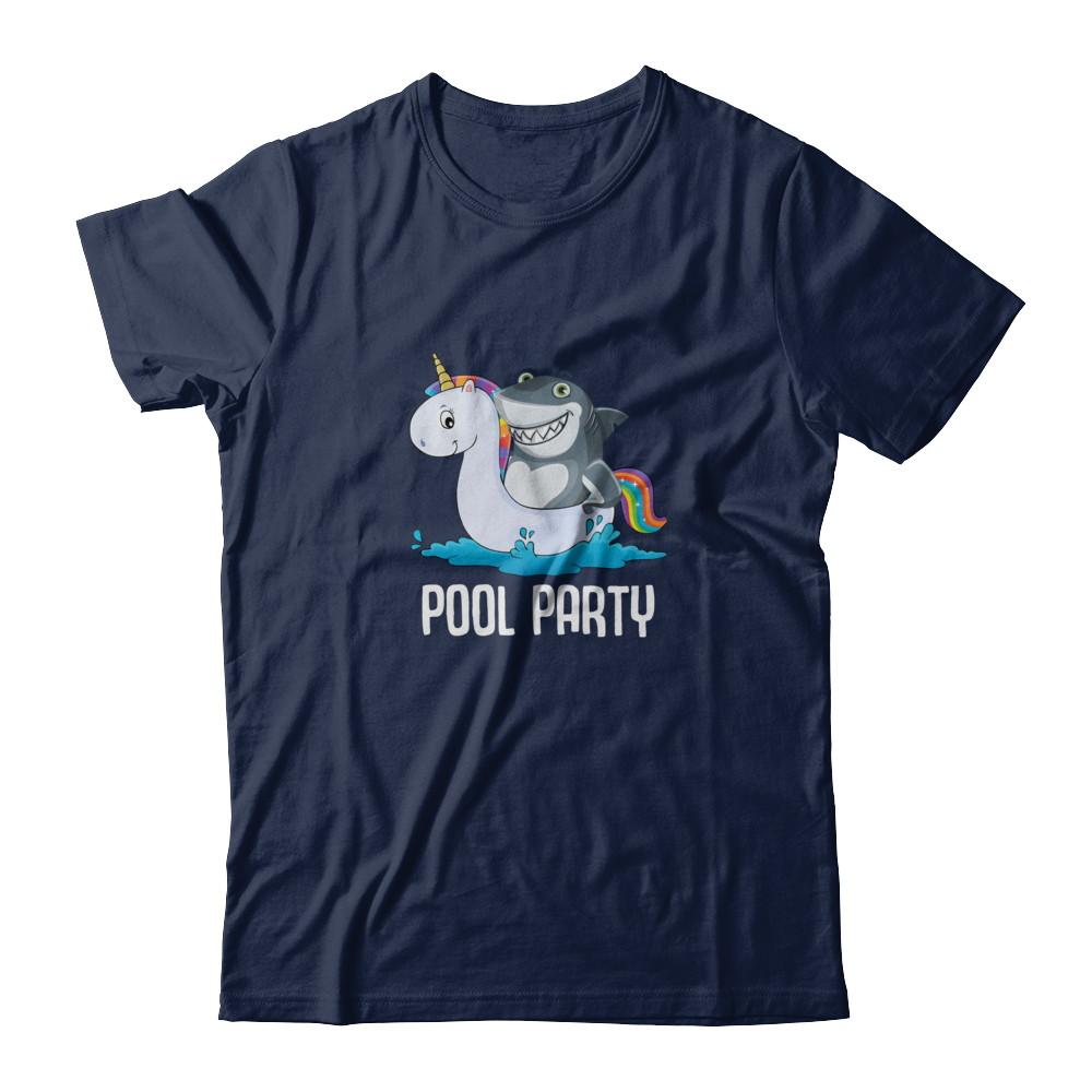 Pool Party Unicorn Float Funny Shark-T-Shirt & Tank Top-Classic T-Shirt-Navy