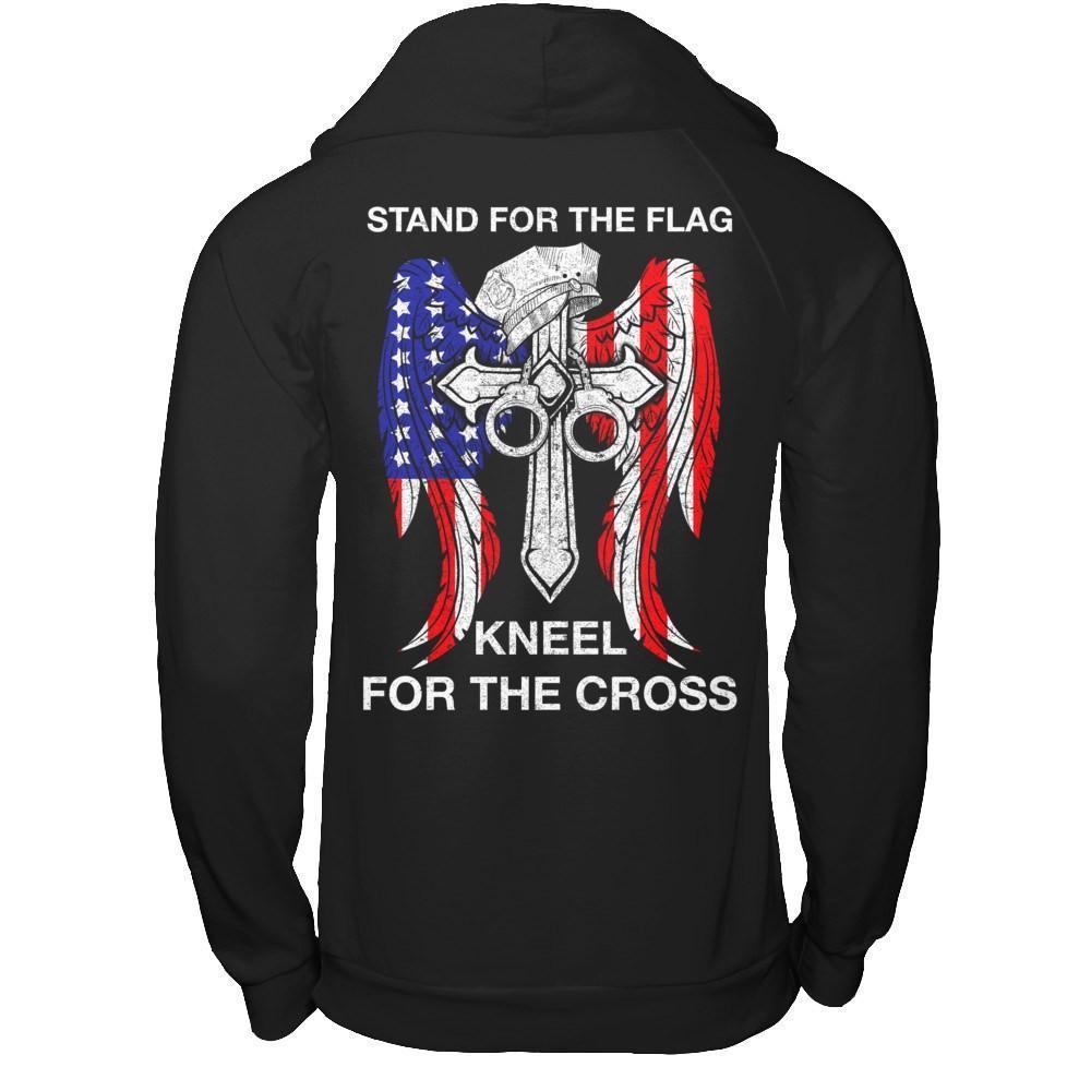 Police Stand For The Flag Kneel For The Cross-T-Shirt & Hoodie-Pullover Hoodie-Black