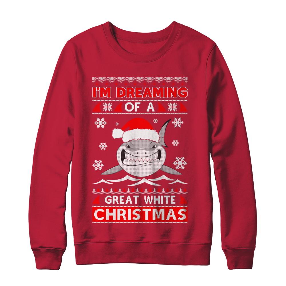 I'm Dreaming Of A Great White Christmas Shark Sweater-T-Shirt & Sweatshirt-Crewneck Sweatshirt-Red