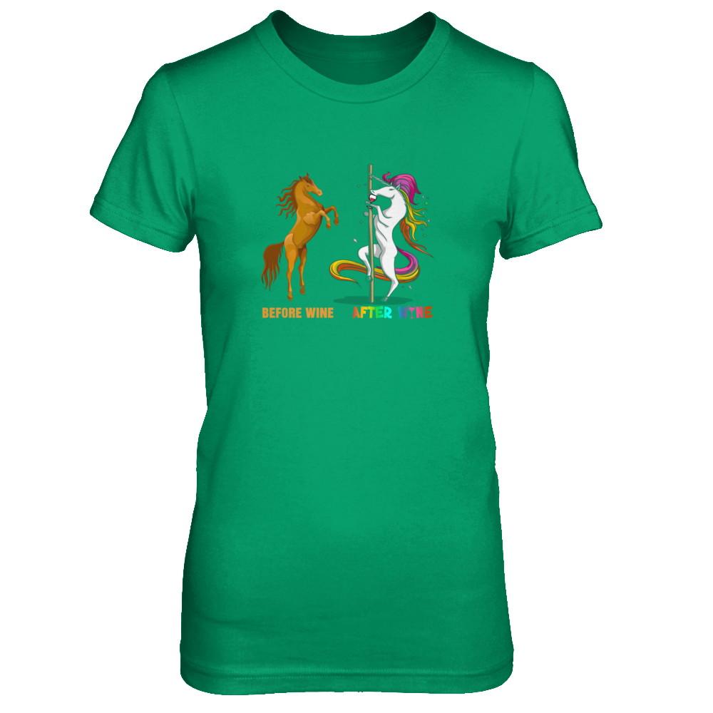 Before Wine After Wine Unicorn-T-Shirt & Tank Top-Women's T-Shirt-Irish Green