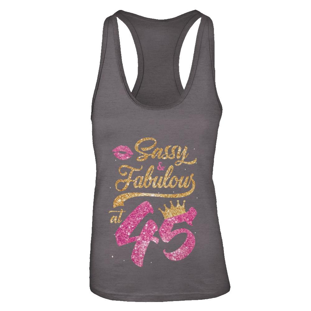 Sassy And Fabulous At 45th 1976 Birthday Gift-T-Shirt & Tank Top-Women's Ideal Racerback Tank-Dark Grey