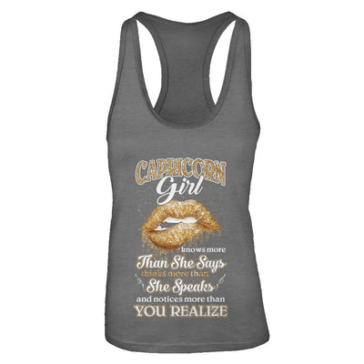 Capricorn Girl Knows More Than She Says December January Birthday-T-Shirt & Tank Top-Women's Ideal Racerback Tank-Dark Grey