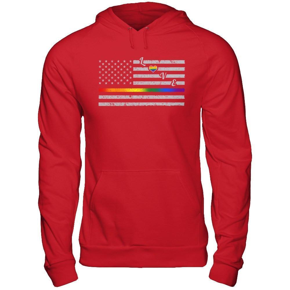 Love Rainbow Heart Flag Lesbian Gay Pride Lgbt-T-Shirt & Hoodie-Pullover Hoodie-Red