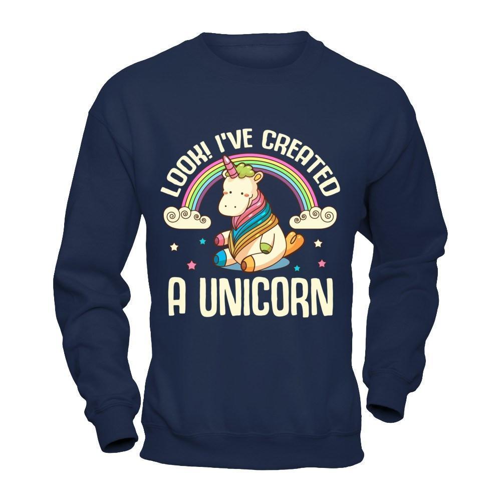Look I've Created A Unicorn-T-Shirt & Hoodie-Crewneck Sweatshirt-Navy
