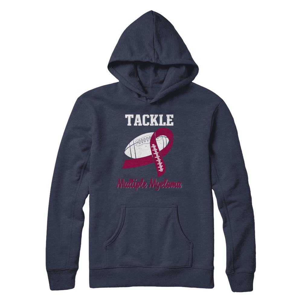 Football Survivor Tackle Burgundy Multiple Myeloma Awareness-T-Shirt & Hoodie-Pullover Hoodie-Navy