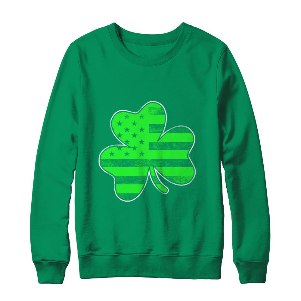Vintage AMERICAN FLAG Ireland Shamrock St Patricks Day-T-Shirt & Hoodie-Crewneck Sweatshirt-Irish Green