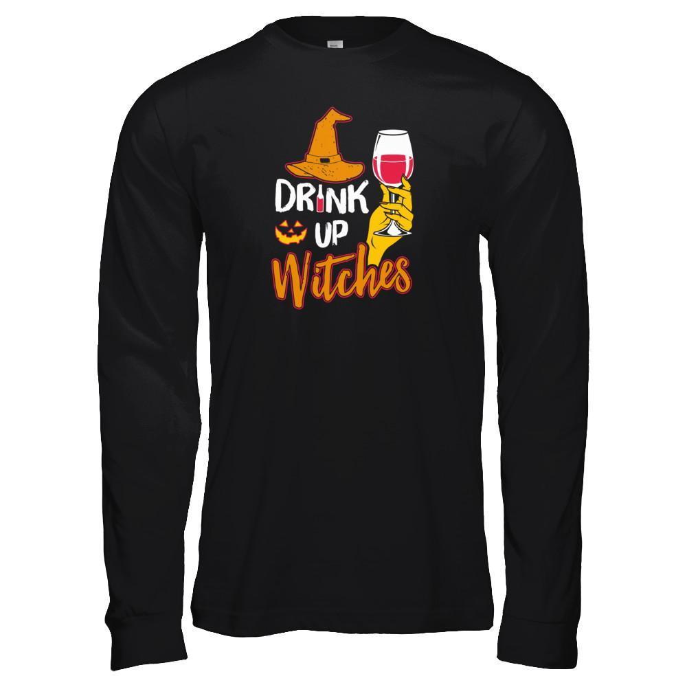 Drink Up Witches Funny Halloween Wine Lover-T-Shirt & Tank Top-Long Sleeve T-Shirt-Black