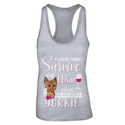 A Woman Can't Survive On Wine Alone Yorkie Dog-T-Shirt & Tank Top-Women's Ideal Racerback Tank-Heather Grey