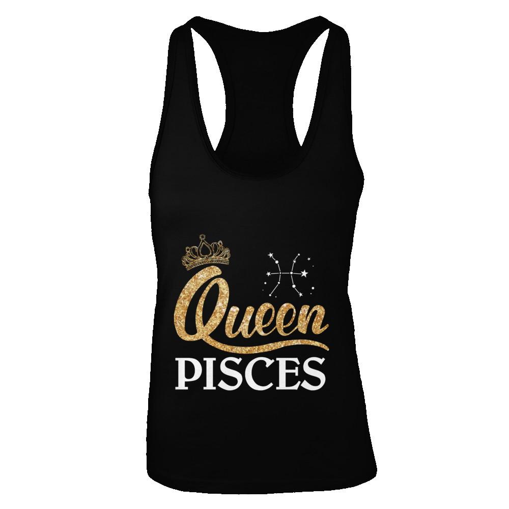 Queen Pisces Zodiac February March Birthday Gift-T-Shirt & Tank Top-Women's Ideal Racerback Tank-Black