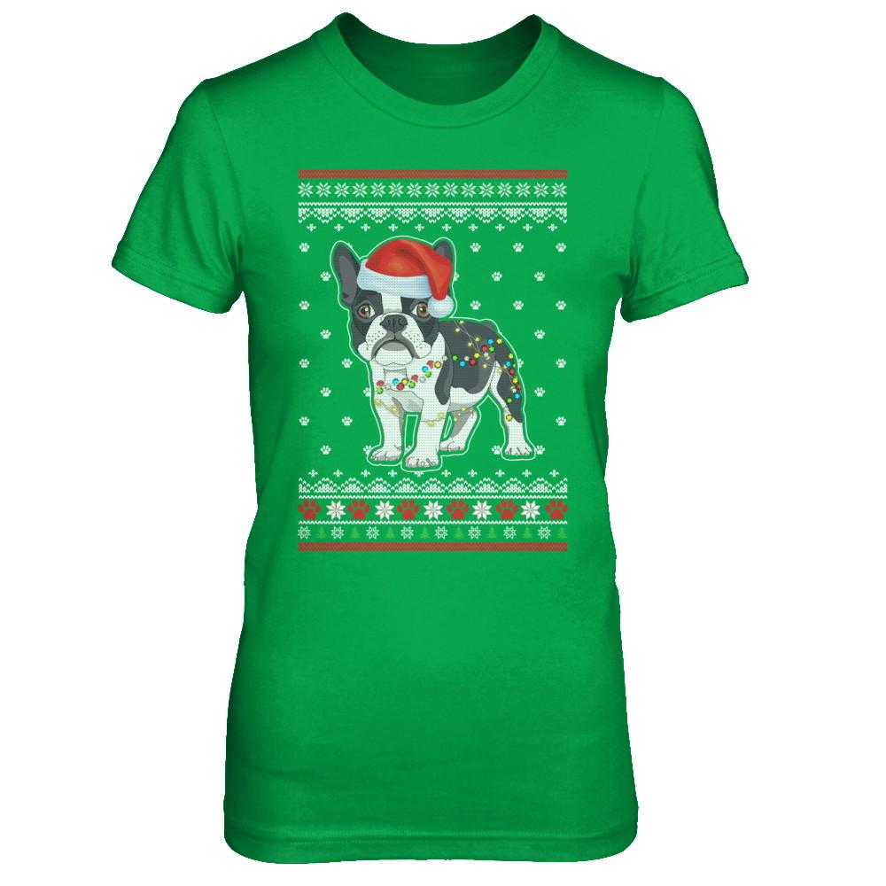 Bulldog Christmas Ugly Sweater Lights Dog Xmas Gift-T-Shirt & Sweatshirt-Women's T-Shirt-Irish Green