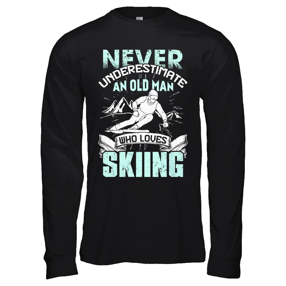 Never Underestimate An Old Man Who Loves Skiing-T-Shirt & Hoodie-Long Sleeve T-Shirt-Black