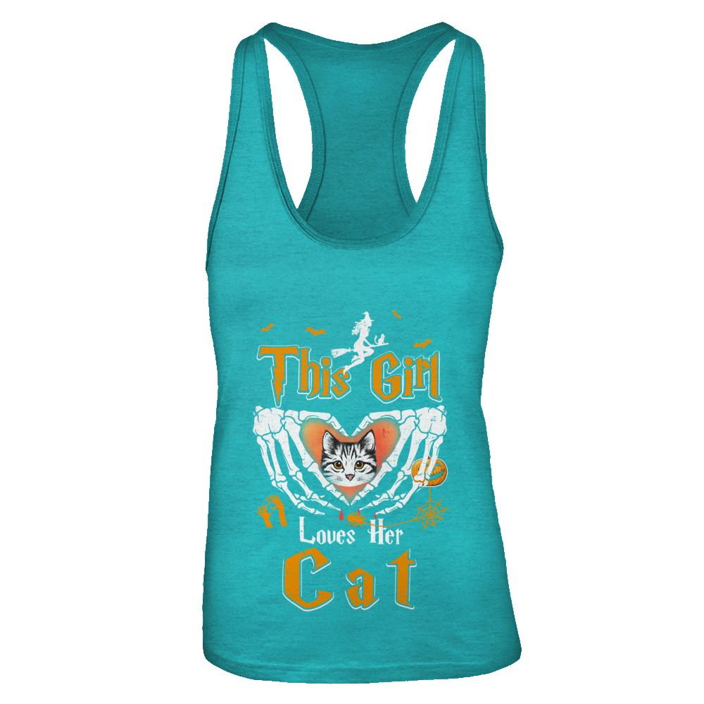 This Girl Love Her Cat Halloween-T-Shirt & Tank Top-Women's Ideal Racerback Tank-Tahiti Blue