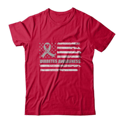 Gray Ribbon Diabetes Awareness US Flag-T-Shirt & Hoodie-Classic T-Shirt-Red