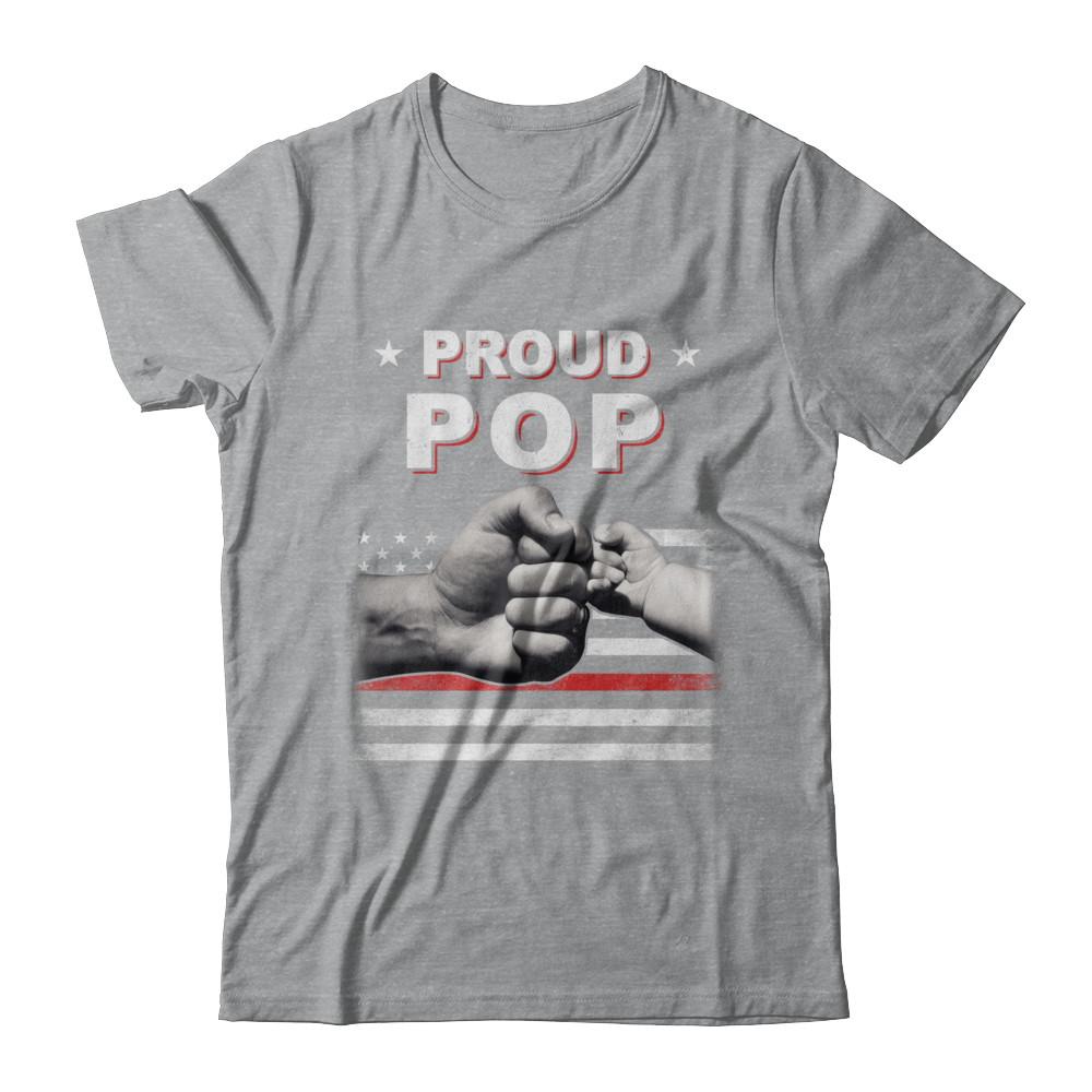 Proud Pop Fireman Firefighter Thin Red Line Flag Fathers Day-T-Shirt & Hoodie-Classic T-Shirt-Sport Grey