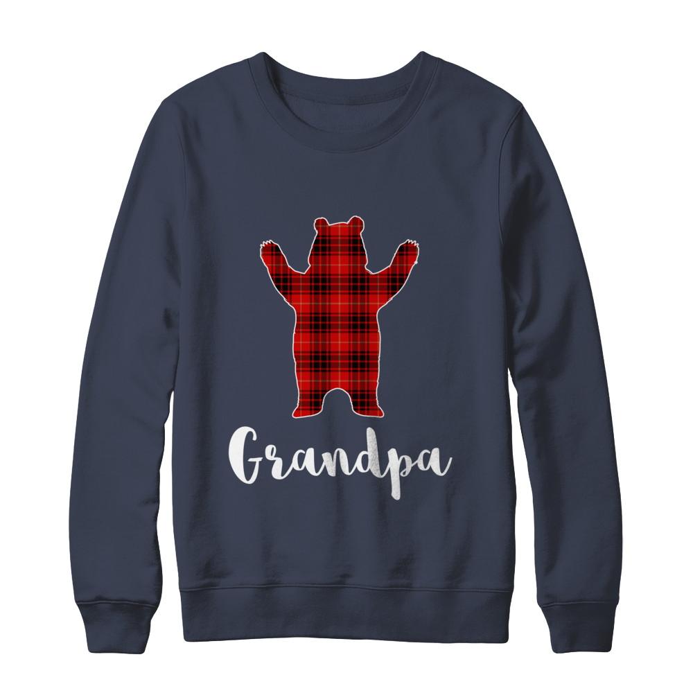 Red Grandpa Bear Buffalo Plaid Family Christmas Pajamas-T-Shirt & Sweatshirt-Crewneck Sweatshirt-Navy