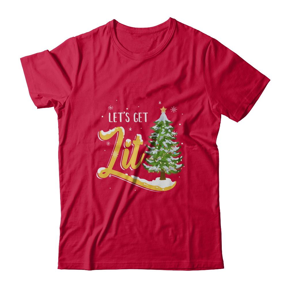 Let's Get Lit Funny Christmas Tree Drinking Beer-T-Shirt & Sweatshirt-Classic T-Shirt-Red