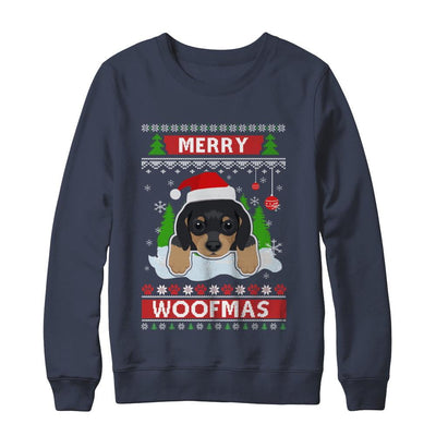 Dachshund Merry Woofmas Ugly Christmas Sweater-T-Shirt & Sweatshirt-Crewneck Sweatshirt-Navy