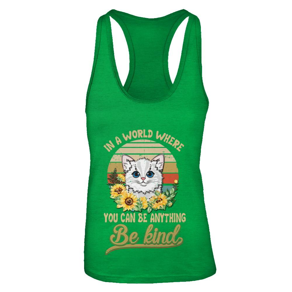In A World Where You Can Be Anything Be Kind Cat Sunflow-T-Shirt & Tank Top-Women's Ideal Racerback Tank-Kelly Green