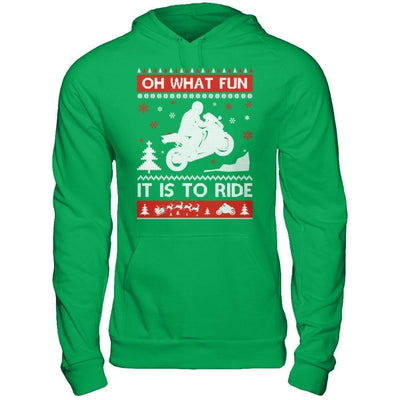 Motorbike Sweater Christmas Oh What Fun It Is To Ride-T-Shirt & Hoodie-Pullover Hoodie-Irish Green