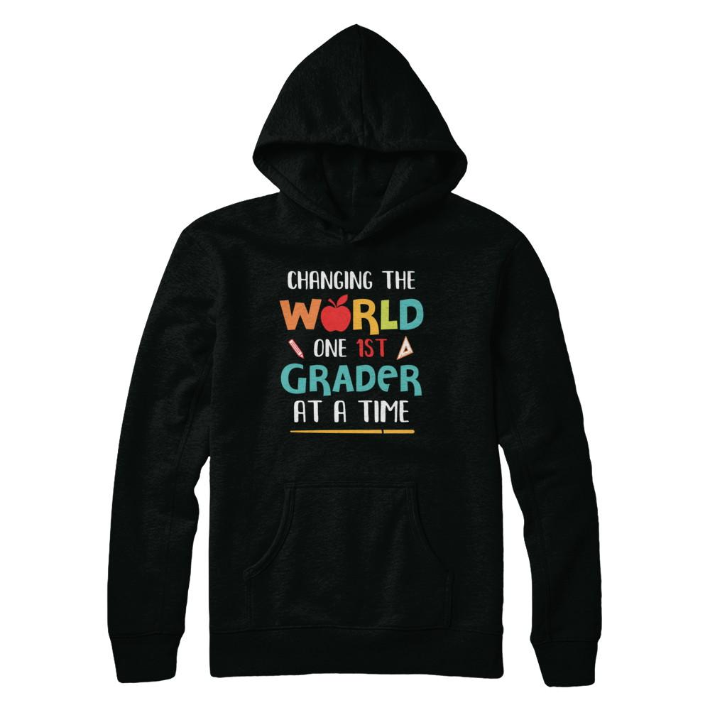 Changing The World One 1st Grader Back To School Teacher-T-Shirt & Hoodie-Pullover Hoodie-Black