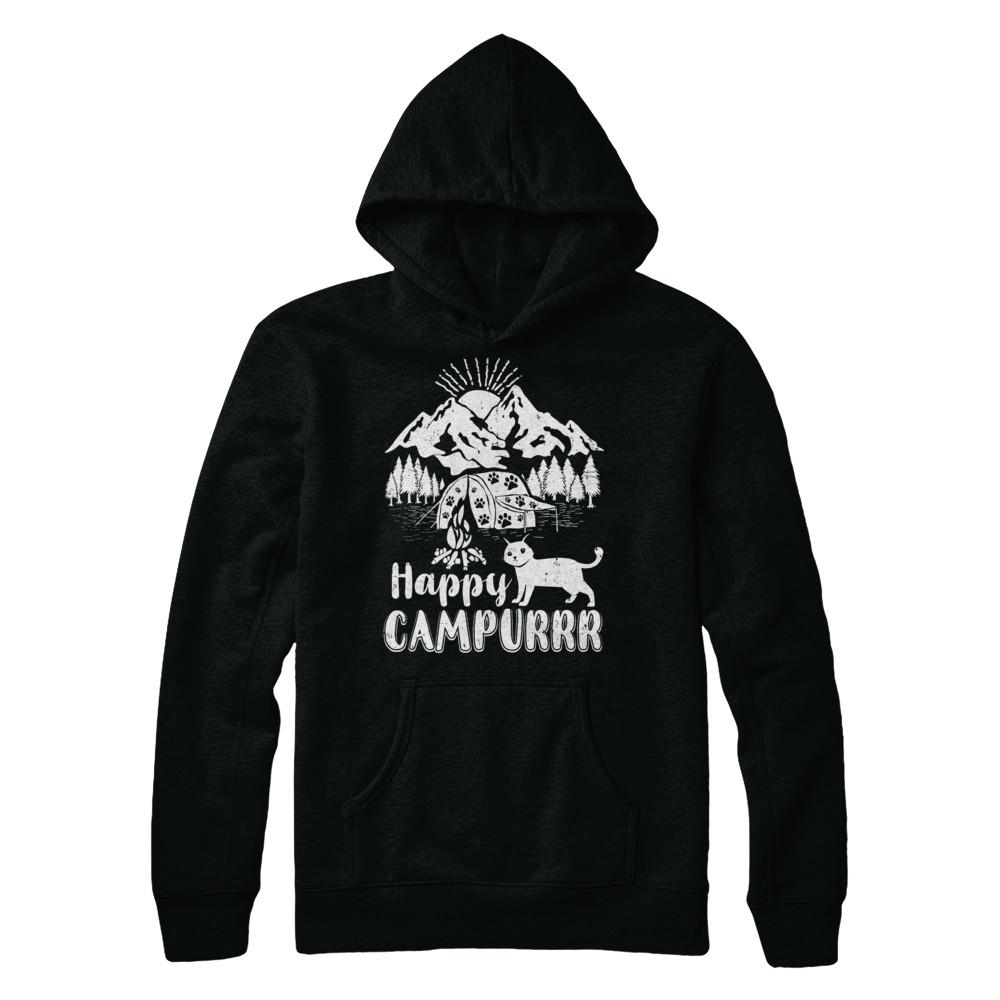 Cats Purr Happy Camppur Camper Camping-T-Shirt & Hoodie-Pullover Hoodie-Black