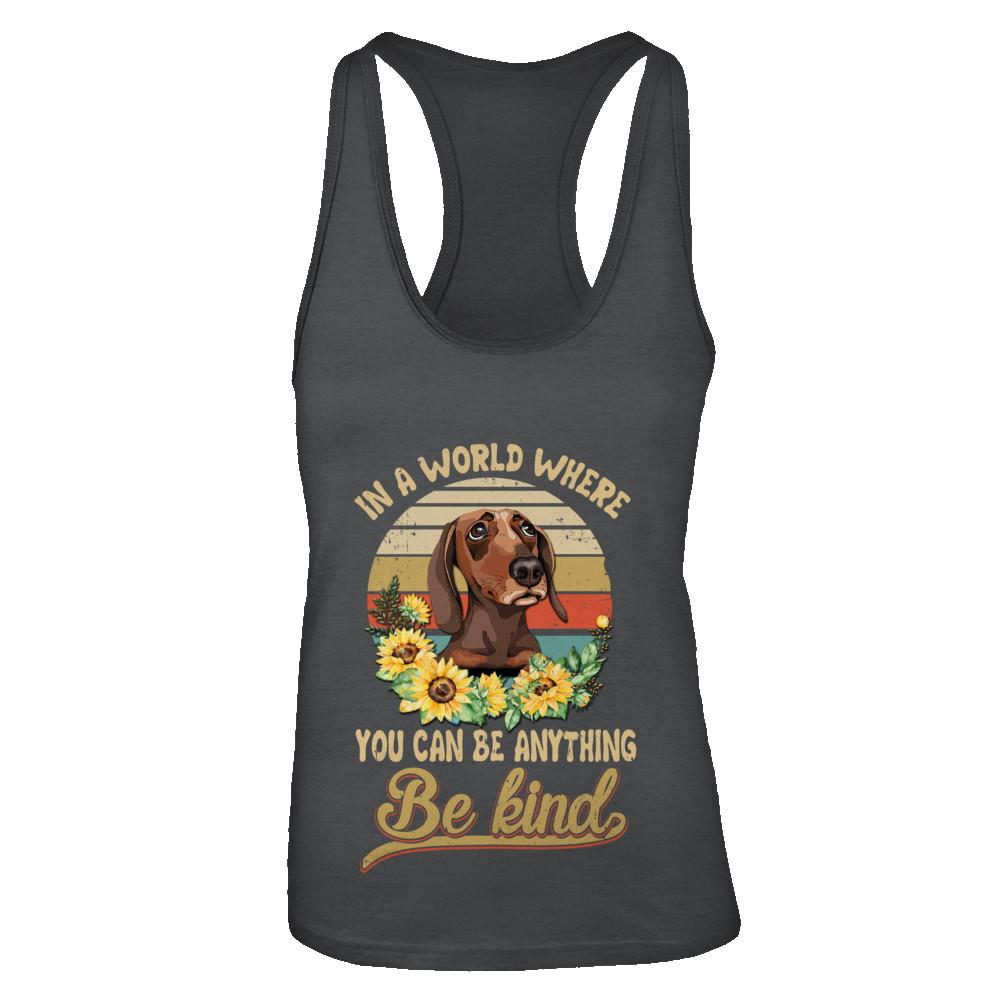 In A World Where You Can Be Anything Be Kind Dachshund Sunflow-T-Shirt & Tank Top-Women's Ideal Racerback Tank-Black