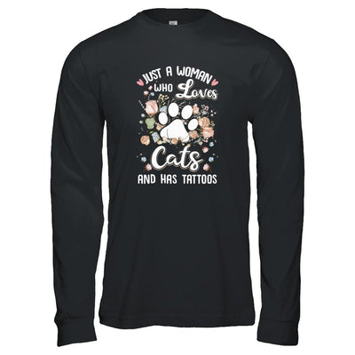 Just A Woman Who Loves Cats And Have Tattoos-T-Shirt & Tank Top-Long Sleeve T-Shirt-Black