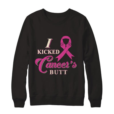 I Kicked Cancer's Butt Breast Cancer Survivor-T-Shirt & Sweatshirt-Crewneck Sweatshirt-Black