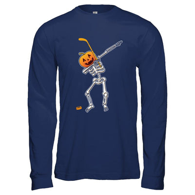 Halloween Dabbing Skeleton Hockey-T-Shirt & Hoodie-Long Sleeve T-Shirt-Navy
