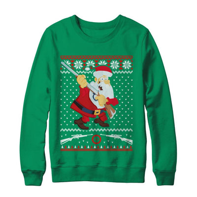 Santa Gun Hunting Ugly Christmas Sweater Funny-T-Shirt & Sweatshirt-Crewneck Sweatshirt-Irish Green