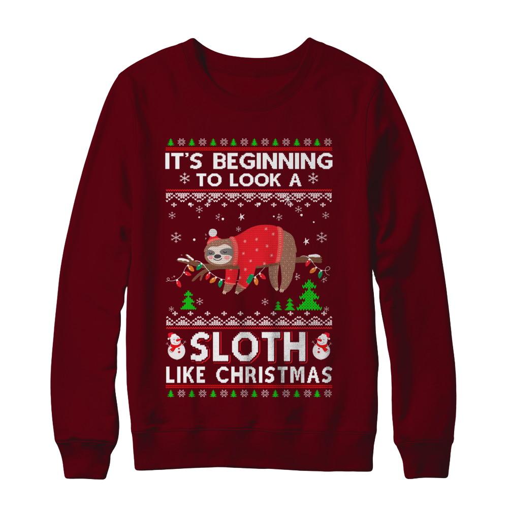 It's Beginning To Look A Sloth Like Christmas Sweater-T-Shirt & Sweatshirt-Crewneck Sweatshirt-Maroon