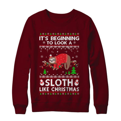It's Beginning To Look A Sloth Like Christmas Sweater-T-Shirt & Sweatshirt-Crewneck Sweatshirt-Maroon