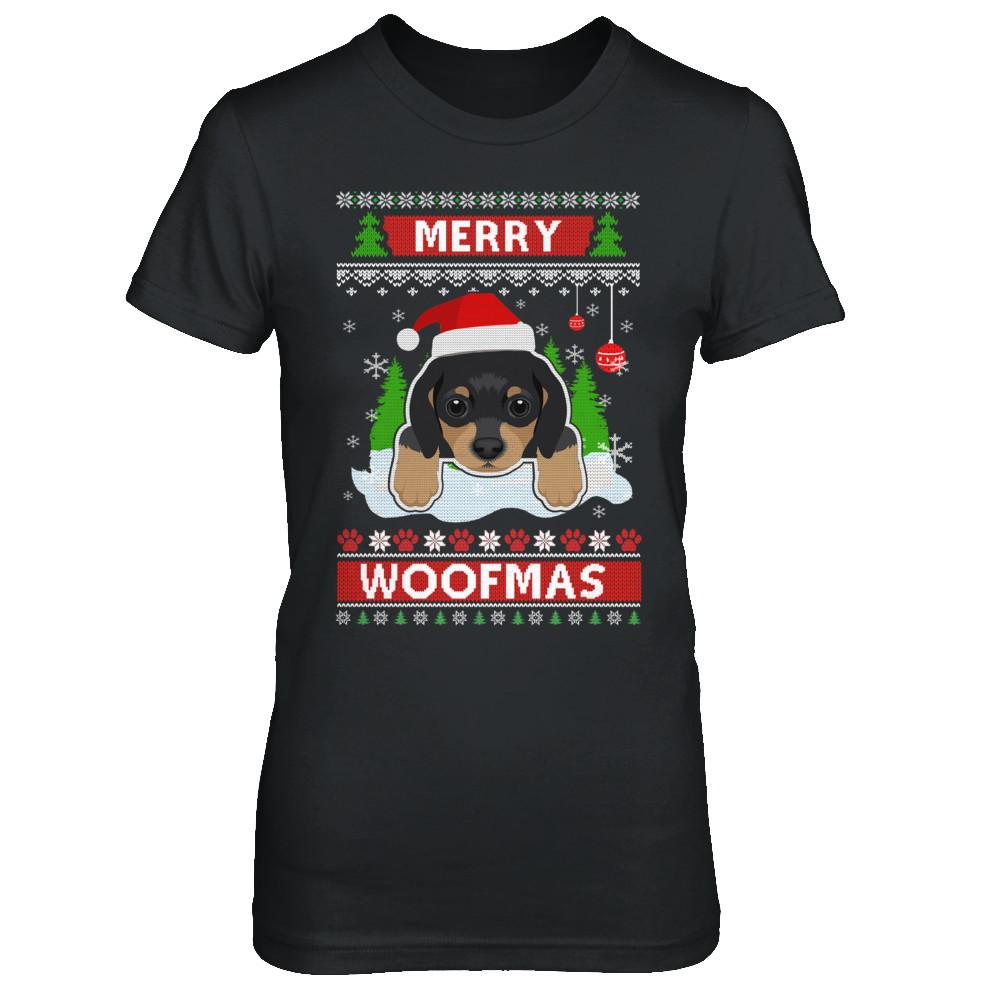 Dachshund Merry Woofmas Ugly Christmas Sweater-T-Shirt & Sweatshirt-Women's T-Shirt-Black