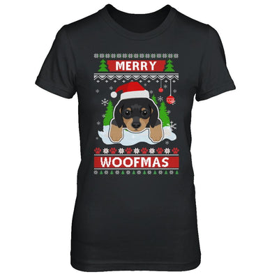 Dachshund Merry Woofmas Ugly Christmas Sweater-T-Shirt & Sweatshirt-Women's T-Shirt-Black