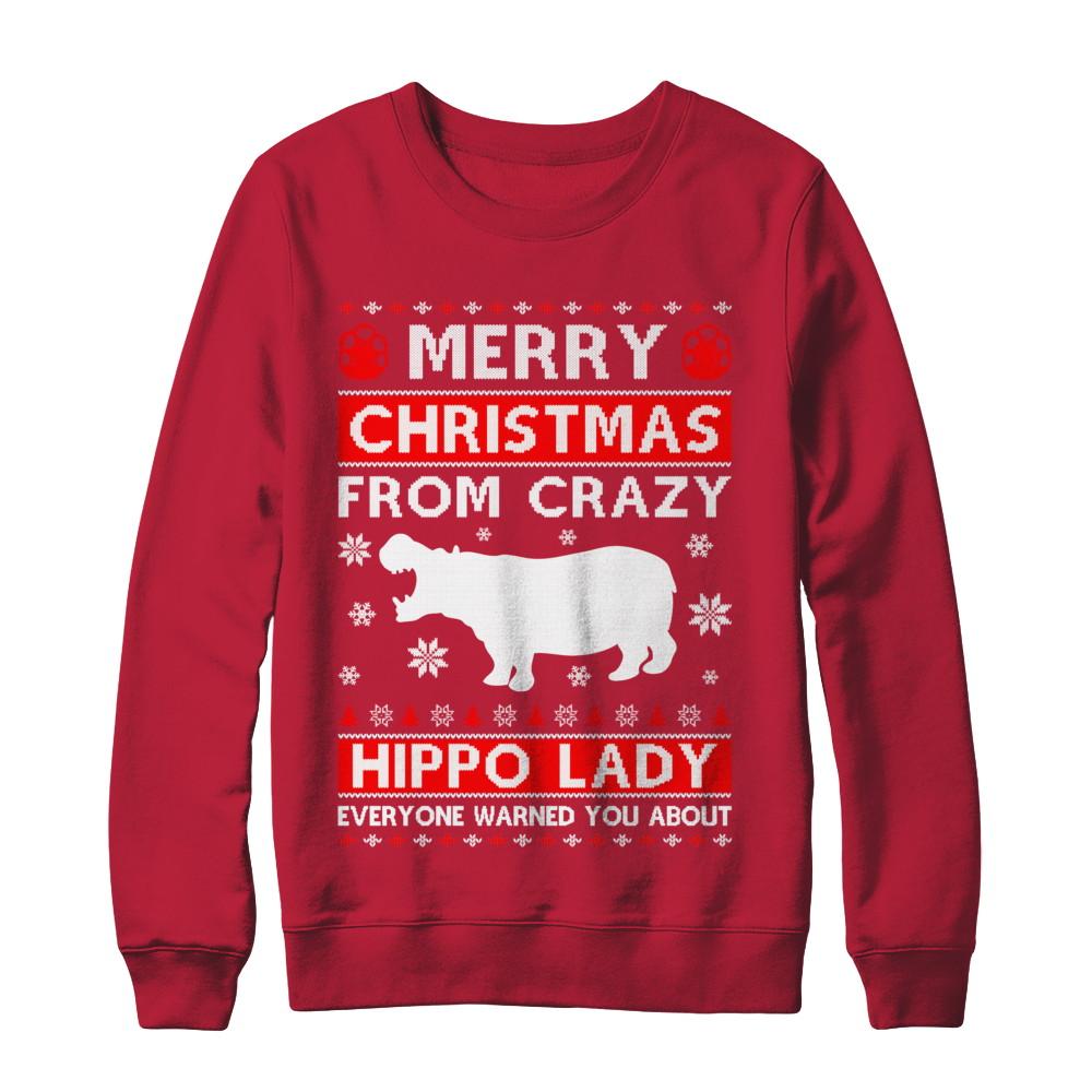 Merry Christmas From Crazy Hippo Lady Sweater-T-Shirt & Sweatshirt-Crewneck Sweatshirt-Red