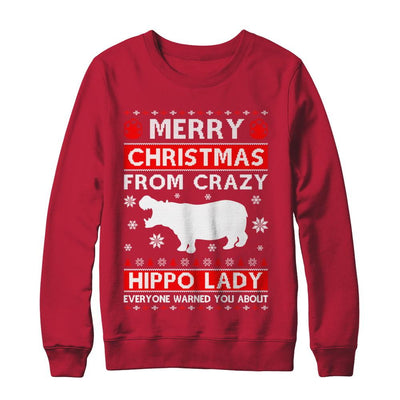 Merry Christmas From Crazy Hippo Lady Sweater-T-Shirt & Sweatshirt-Crewneck Sweatshirt-Red
