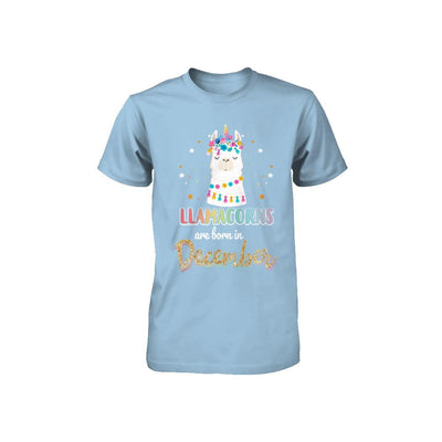 Llama Unicorn Llamacorns Born In December Birthday Gift Youth-Youth Shirt-Toddler T-Shirt-Light Blue