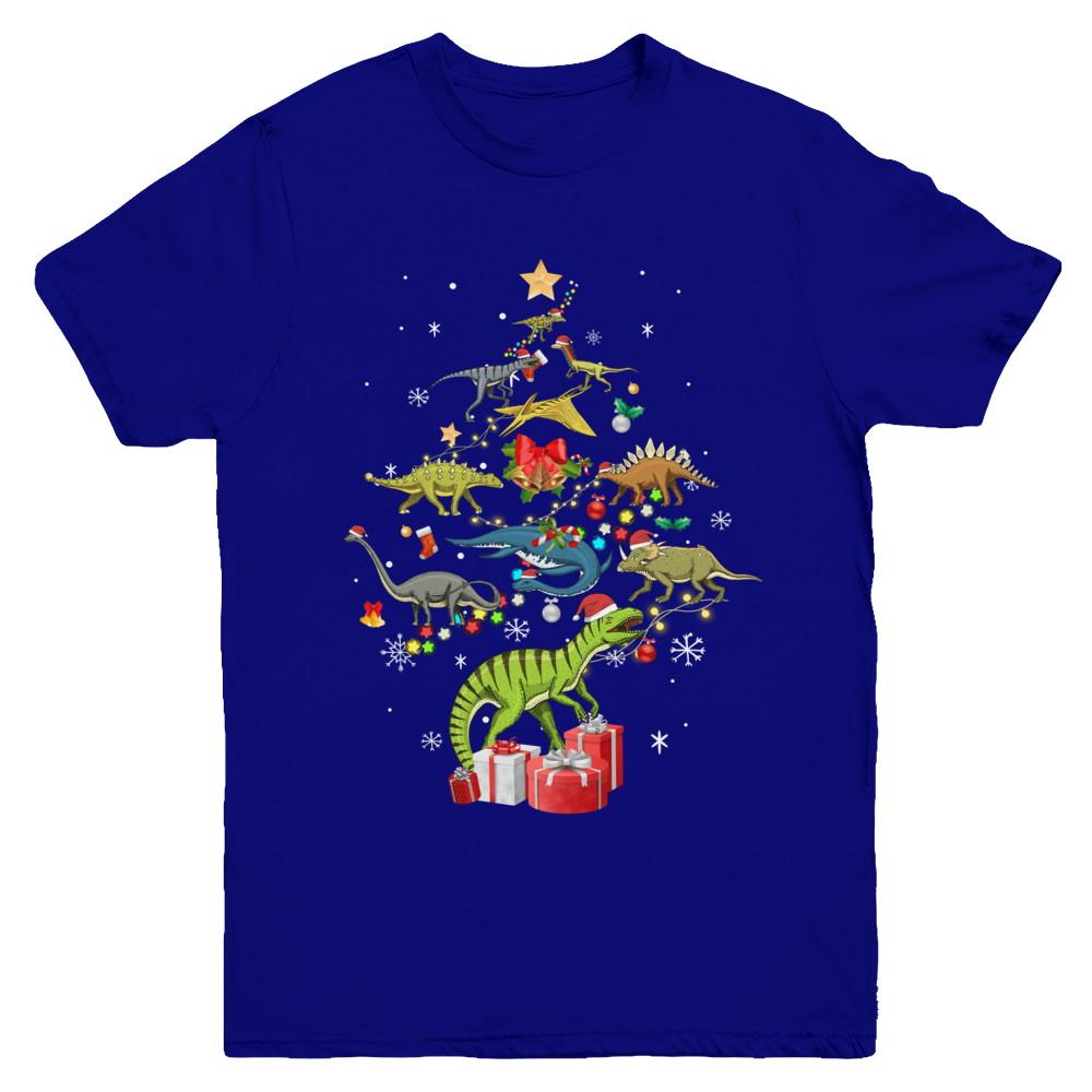 Tree Rex Funny Dinosaur Christmas Tree Kids Gift Youth-Youth Shirt-Youth T-Shirt-Navy