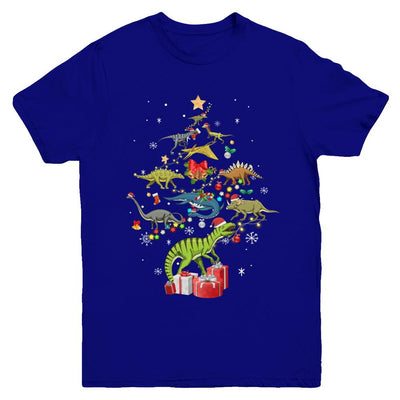 Tree Rex Funny Dinosaur Christmas Tree Kids Gift Youth-Youth Shirt-Youth T-Shirt-Navy
