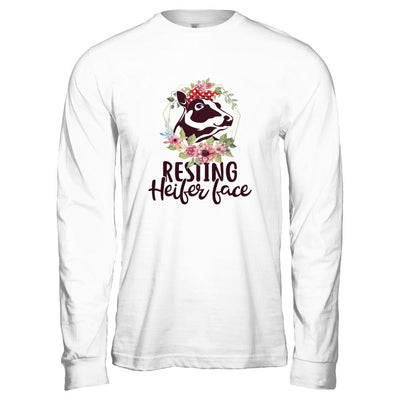 Funny Farmer Women Girl Cow Resting Heifer Face-T-Shirt & Tank Top-Long Sleeve T-Shirt-Heather Grey