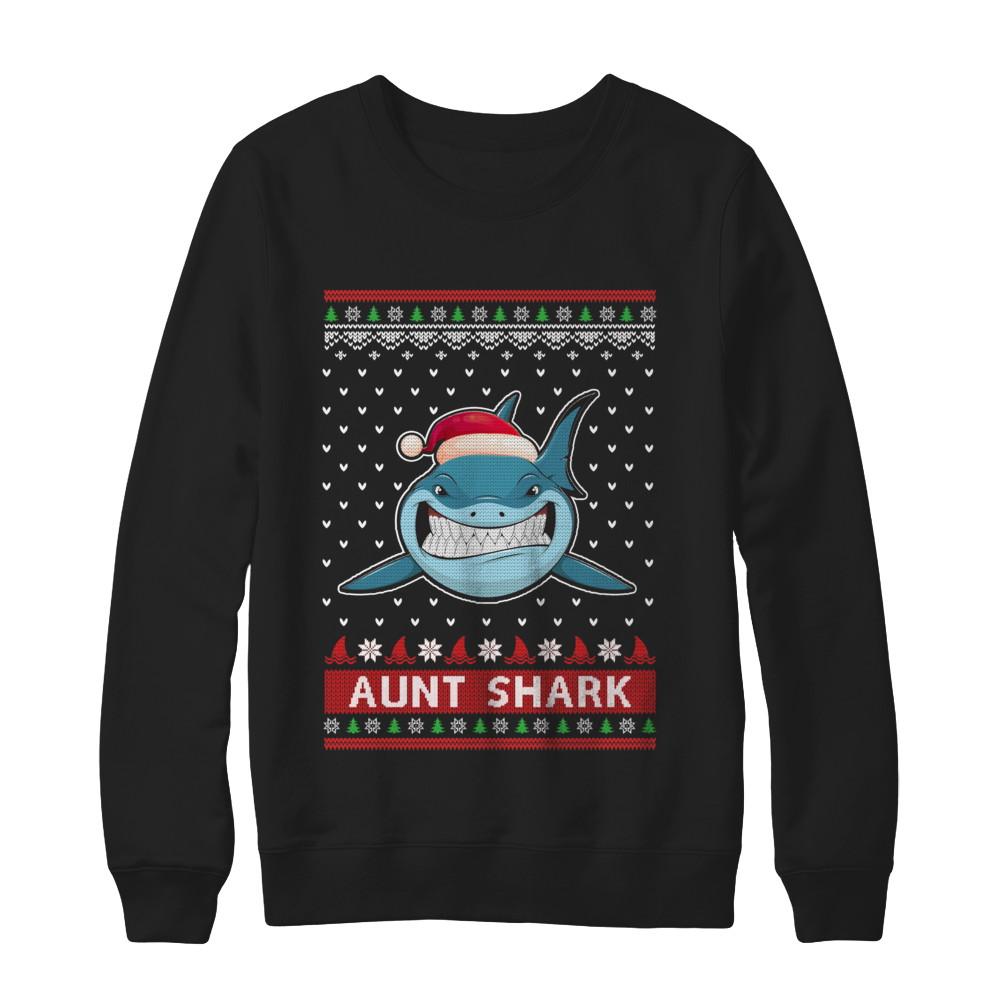 Santa Hat Aunt Shark Ugly Christmas Sweater-T-Shirt & Sweatshirt-Crewneck Sweatshirt-Black