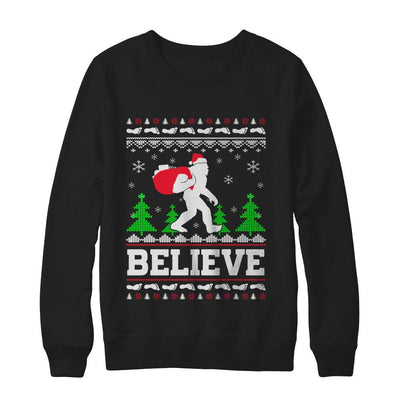 Christmas Believe Bigfoot Ugly Xmas Sweater-T-Shirt & Sweatshirt-Crewneck Sweatshirt-Black