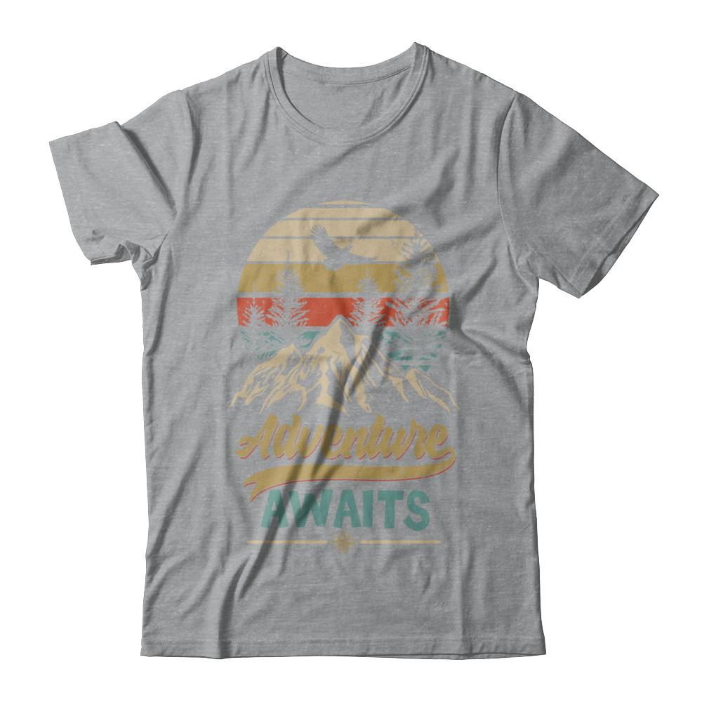 Vintage Adventure Awaits Camping Camper Outdoor Travel-T-Shirt & Hoodie-Classic T-Shirt-Sport Grey