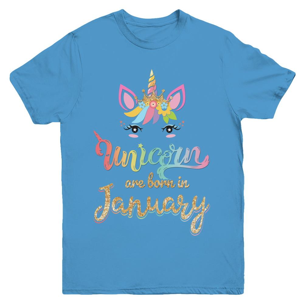 Cute Unicorns Are Born In January Birthday Gift Youth-Youth Shirt-Youth T-Shirt-Carolina Blue