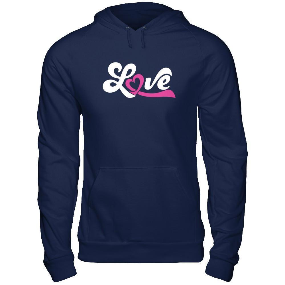 Love Pink Awareness Ribbon-T-Shirt & Hoodie-Pullover Hoodie-Navy
