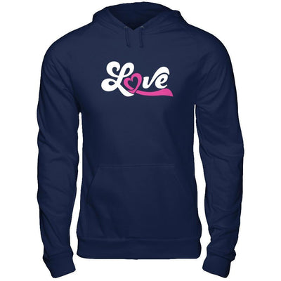 Love Pink Awareness Ribbon-T-Shirt & Hoodie-Pullover Hoodie-Navy