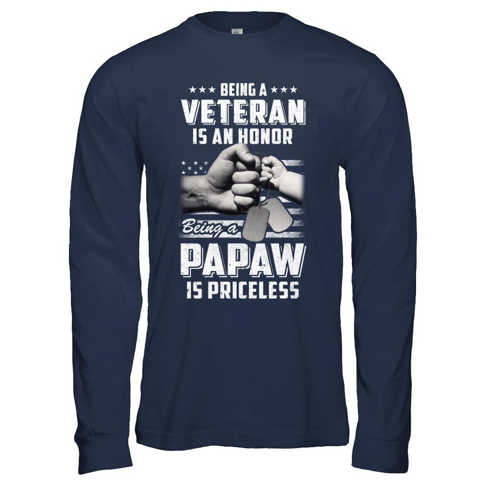 Being A Veteran Is An Honor Being A PaPaw Is Priceless-T-Shirt & Hoodie-Long Sleeve T-Shirt-Navy